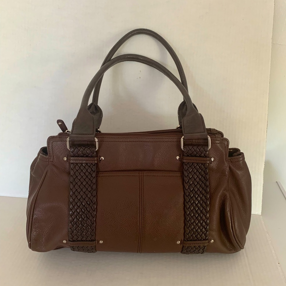 Tignanello women’s brown leather triple section tote purse